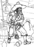 do wydruku kolorowanki piraci, dla dzieci i chłopców do pomalowania - pirat sięgający po broń